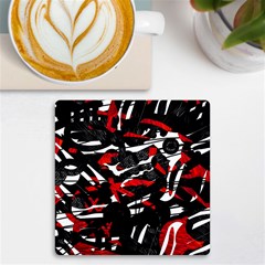 Shape Line Red Black Abstraction Uv Print Square Tile Coaster  by Cemarart