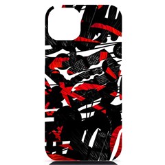 Shape Line Red Black Abstraction Iphone 14 Plus Black Uv Print Case by Cemarart