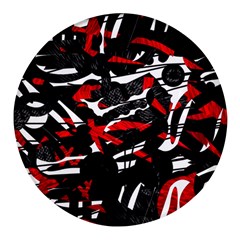 Shape Line Red Black Abstraction Round Glass Fridge Magnet (4 Pack) by Cemarart