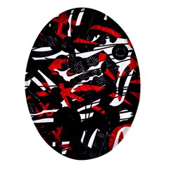 Shape Line Red Black Abstraction Oval Glass Fridge Magnet (4 Pack) by Cemarart