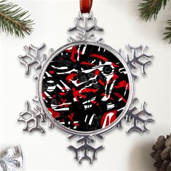 Shape Line Red Black Abstraction Metal Large Snowflake Ornament by Cemarart