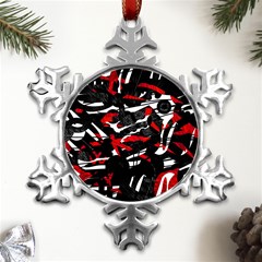 Shape Line Red Black Abstraction Metal Small Snowflake Ornament by Cemarart