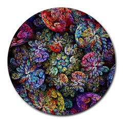 Floral Fractal 3d Art Pattern Round Mousepad by Cemarart