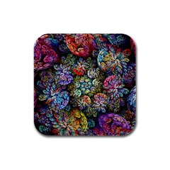 Floral Fractal 3d Art Pattern Rubber Square Coaster (4 Pack) by Cemarart