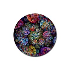 Floral Fractal 3d Art Pattern Rubber Coaster (round) by Cemarart