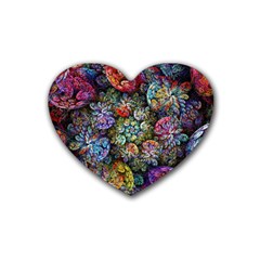 Floral Fractal 3d Art Pattern Rubber Coaster (heart) by Cemarart