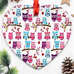 Owl Pattern Heart Ornament (two Sides) by Cemarart