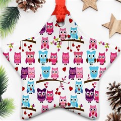 Owl Pattern Star Ornament (two Sides) by Cemarart