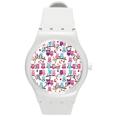 Owl Pattern Round Plastic Sport Watch (m)