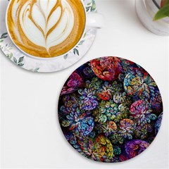 Floral Fractal 3d Art Pattern Uv Print Round Tile Coaster by Cemarart