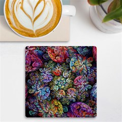 Floral Fractal 3d Art Pattern Uv Print Square Tile Coaster  by Cemarart