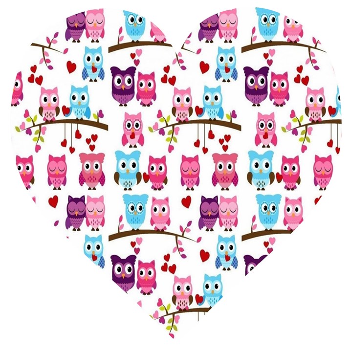 Owl Pattern Wooden Puzzle Heart