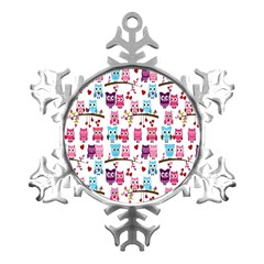 Owl Pattern Metal Small Snowflake Ornament by Cemarart