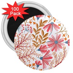 Red Flower Seamless Floral Flora 3  Magnets (100 Pack) by Cemarart