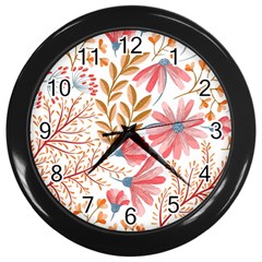 Red Flower Seamless Floral Flora Wall Clock (black) by Cemarart