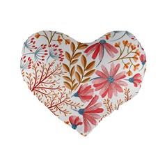 Red Flower Seamless Floral Flora Standard 16  Premium Flano Heart Shape Cushions by Cemarart