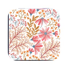 Red Flower Seamless Floral Flora Square Metal Box (black)