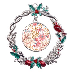 Red Flower Seamless Floral Flora Metal X mas Wreath Holly Leaf Ornament by Cemarart