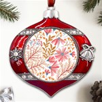 Red Flower Seamless Floral Flora Metal Snowflake And Bell Red Ornament Front