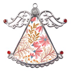 Red Flower Seamless Floral Flora Metal Angel With Crystal Ornament by Cemarart