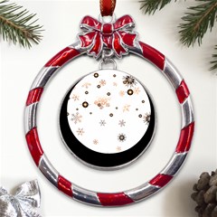 Golden-snowflake Metal Red Ribbon Round Ornament by saad11