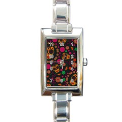 Skull Colorful Floral Flower Head Rectangle Italian Charm Watch by Cemarart