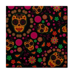 Skull Colorful Floral Flower Head Tile Coaster by Cemarart