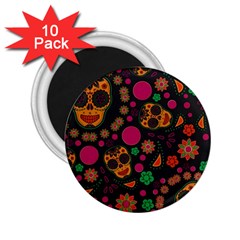 Skull Colorful Floral Flower Head 2 25  Magnets (10 Pack)  by Cemarart