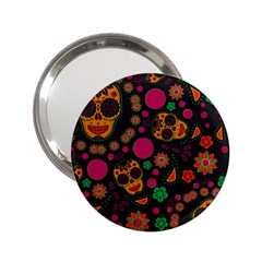 Skull Colorful Floral Flower Head 2 25  Handbag Mirrors by Cemarart