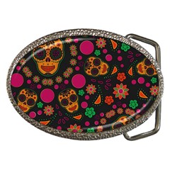 Skull Colorful Floral Flower Head Belt Buckles by Cemarart