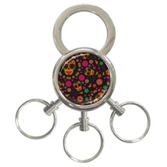 Skull Colorful Floral Flower Head 3-ring Key Chain by Cemarart