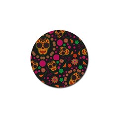 Skull Colorful Floral Flower Head Golf Ball Marker by Cemarart