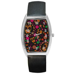 Skull Colorful Floral Flower Head Barrel Style Metal Watch by Cemarart