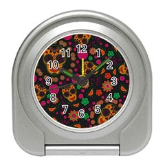 Skull Colorful Floral Flower Head Travel Alarm Clock by Cemarart