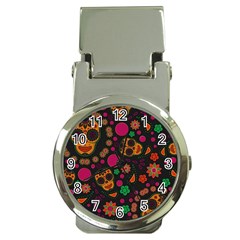 Skull Colorful Floral Flower Head Money Clip Watches by Cemarart