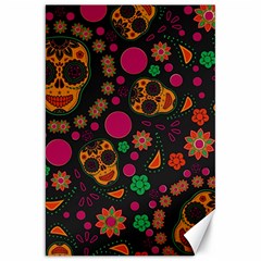 Skull Colorful Floral Flower Head Canvas 20  X 30  by Cemarart