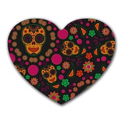 Skull Colorful Floral Flower Head Heart Mousepad by Cemarart