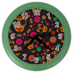 Skull Colorful Floral Flower Head Color Wall Clock by Cemarart