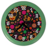 Skull Colorful Floral Flower Head Color Wall Clock Front