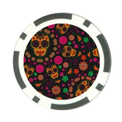 Skull Colorful Floral Flower Head Poker Chip Card Guard (10 Pack) by Cemarart