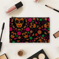 Skull Colorful Floral Flower Head Cosmetic Bag (medium) by Cemarart