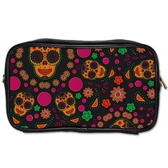 Skull Colorful Floral Flower Head Toiletries Bag (two Sides) by Cemarart