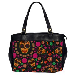 Skull Colorful Floral Flower Head Oversize Office Handbag (2 Sides) by Cemarart