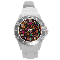 Skull Colorful Floral Flower Head Round Plastic Sport Watch (l) by Cemarart