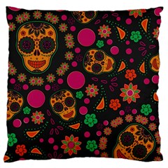 Skull Colorful Floral Flower Head Large Cushion Case (two Sides) by Cemarart