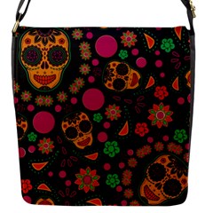 Skull Colorful Floral Flower Head Flap Closure Messenger Bag (s) by Cemarart