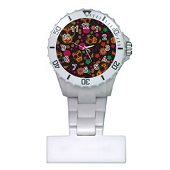 Skull Colorful Floral Flower Head Plastic Nurses Watch by Cemarart