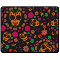 Skull Colorful Floral Flower Head Two Sides Fleece Blanket (medium) by Cemarart