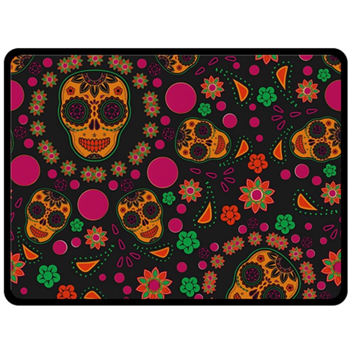 Skull Colorful Floral Flower Head Two Sides Fleece Blanket (Large)