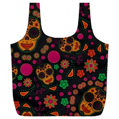 Skull Colorful Floral Flower Head Full Print Recycle Bag (xl) by Cemarart